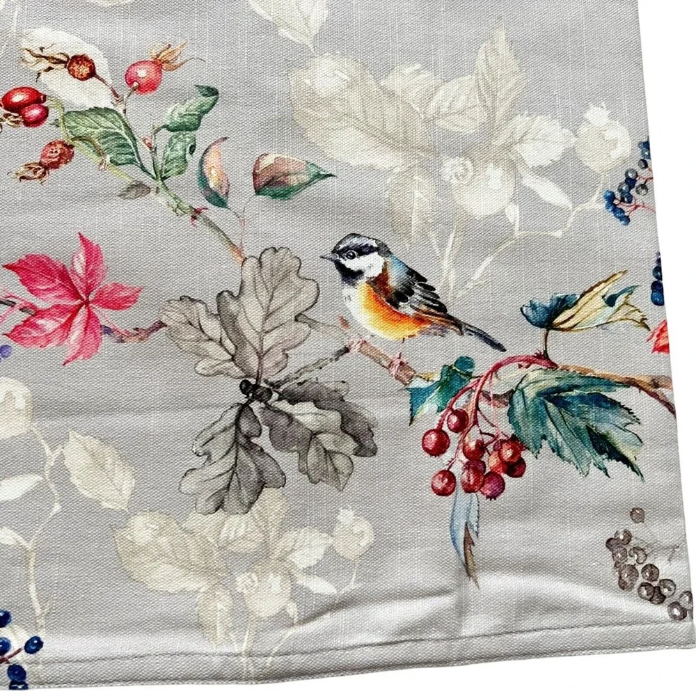 Maison d’ Hermine Equinoxe Grey Table Runner Floral Bird Autumn Forest 14.5x108